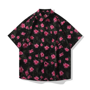 เสื้อเชิ้ตแขนสั้นผ้าไหมน้ำแข็งฤดูร้อน ทรงหลวม บาง ระบายอากาศได้ดี แฟชั่นย้อนยุค สำหรับคู่รัก ทรงหลวม ทรงหลวม ทรงหลวม