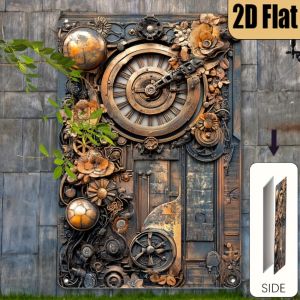 CIFbuy | Steampunk Metal Wall Art Sign Vintage Industrial Decor with Gears Clocks for Bedroom Living Room 7.8x11.8in