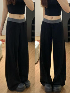 High Waist Wide Leg Casual Sports Pants Womens Autumn Winter Fleece plus Size Loose Slimming Floor Length Trousers