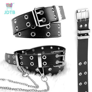 Punk Style Fashion Belt Adjustable Waist Belt With Detachable Chain Buttonhole Leather For Women Men Adult Jeans