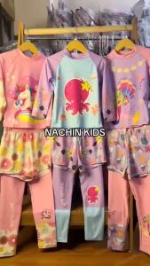 Set đồ bơi 3 chi tiết chống tia uv gồm áo tay dài quần dài quần đùi bé gái size đại_Hàng QC cao cấp