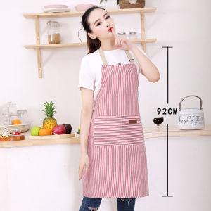 White Black Striped Man Woman Home Restaurant Kitchen Baking Nail Bib Oil Repellent Work Apron 2 Pockets Adjustable Clean Apron