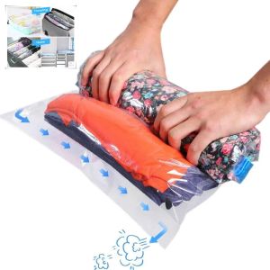 Clothes Compression Storage Bags Hand Rolling Vacuum Transparent Clothing Packing Bag Space Saving Bag for Home Travel