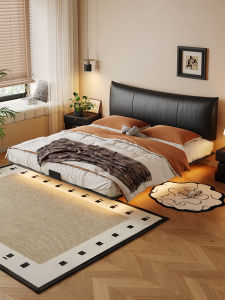 MEIZHAISHENGHUO | Luxurious Retro Style Genuine Leather Bed Double