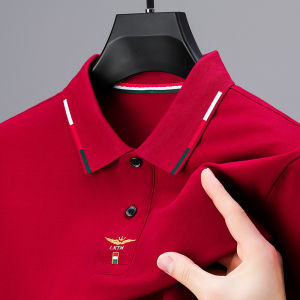 Pure Cotton Long Sleeve Polo Shirt Mens Mid-aged Red Collar Top High-end Spring Autumn New Style Fashion Urban Business Casual