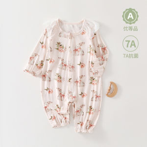 Summer thin clothing for baby girls Class A long-sleeved cooling romper newborn baby summer knitted bodysuit
