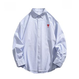 Ami Official Outlet Striped Shirt Mens Womens Discount Ethnic Clothing Straight Collar Long Sleeve Polyester Cotton Blend