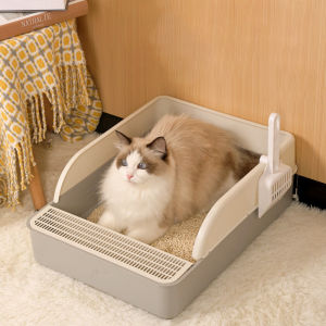 Deluxe กระบะทราย กระบะทรายแมว รุ่นขอบสูงมีตะแกรงดักทราย แถมฟรีที่ตักทราย กระบะทรายแมวราคาถูกๆ พร้อมส่ง