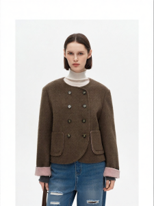 Double-sided Short Wool Coat Padded Shoulders Double-breasted