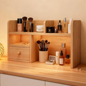 Desktop Real Wood Cosmetic Storage Box Layered Organizer Perfume Shelf Skin Care Products Arrangement Box Simple Style Square