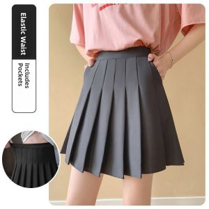 YINLIANHU | Gray Pockets High Waisted A-Line Short Skirt for Petite Plus Size