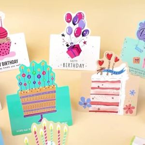 10 Birthday Cards 3D Small Size Cartoon Simple Folding Handwritten Blessing Message Birthday Card