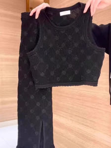 QFN | Vintage Lace Design Black Sleeveless High-Waist Slim Fitting Two-Piece Set