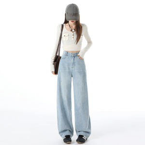 QIAOMIDUO | Quần Jeans Đùi Cao Trắng Dáng Thẳng Đa Năng