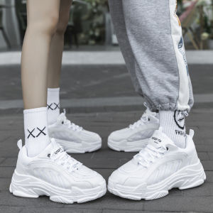 Mens Dad Shoes Heightening Spring Summer New Fashion Sneakers Couples All-Match round Toe Rubber Outsole Leather Upgraded
