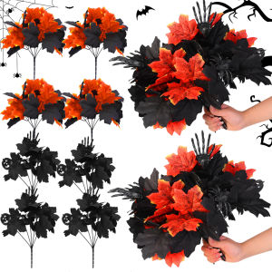 1/3Pcs Halloween Black Artificial Flowers Decor Eucalyptus Branches Stems Table Centerpieces Indoor Decorations