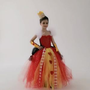 Evil Red Queen Sparkly Girls Tutu Dress: Deluxe Wonderland Royal Heart Kids Halloween Fancy Dress