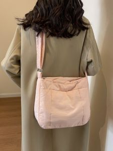 Winter New Large Capacity Cotton Coat Single Shoulder Slant Cross Big Bag Fashionable Makeup Class Bag Pure Color Oxford Cloth