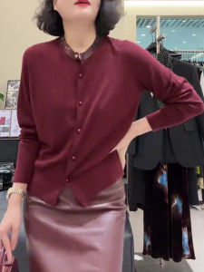 UYFY | Red Heavy Duty Rhinestone Round Neck Knitwear Womens Casual Long Sleeve Top Autumn New Style European Large Size Fashionable