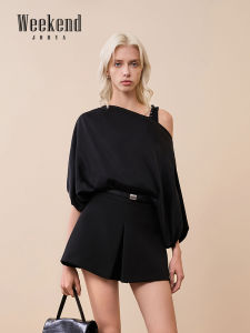 Jorya Weekend Hepburn Style Lazy Simple Shoulder Bared Short Sleeve Top Womens Summer Casual Loose Fit Fashion T-shirt