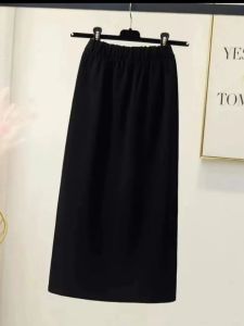 กระโปรงยาวปานกลางผ้าฟูมิระนองเอวยางยืดสำหรับผู้หญิง ฤดูใบไม้ร่วง 2023 กระโปรงทรงเอเอวสูงทรงตรงทรงสลิมฟิต