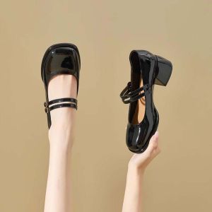 Retro Mary Jane Womens Shoes Red Wedding Shoes Spring Autumn New High Heels Thick Heel Elegance Single Shoes Fashionable Casual