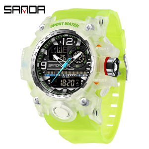 SANDA 3133 Outdoor Mens Watches TPU Strap Casual Sports Quartz Digital Watch for Men Wristwatch Chronograph Military Clock