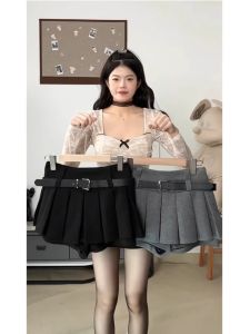 High Waist plus Size A-Line Pleated Skirt Womens Autumn Winter Anti-Light Design Versatile Korean Style Cotton Blend Skirt