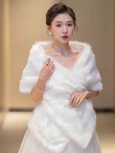 White Black Wedding Winter Faux Fur Shawl Bridal Top Bolero Cheongsam Jacket Bridesmaid Dress Shawl Warm Shrugs for Women