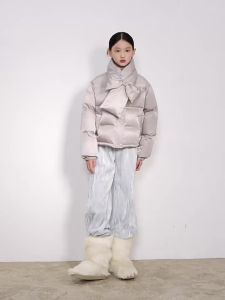 LOVESASAKIDS | Dust-Less White Duck Down Bow Tie Satin Down Jacket