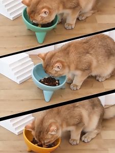 3 LEG Mangkuk Kuching High Foot Japanese Style Ceramic Cat Bowl Anti-Turnover Neck Protection Pet Bowl Water Bowl 猫碗