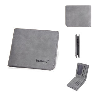 Baellerry Old School Mens Wallet Short Distressed Leather Look 6+ ช่องใส่การ์ดซิปของขวัญ