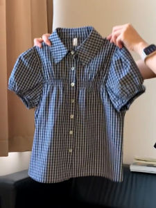 Y6Y | Áo sơ mi kẻ caro tay ngắn mùa hè cho nữ 2025 phong cách mới tay bồng vai thường xuyên đi làm áo kiểu Pháp