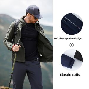 Jeep | Jeep Mens Fleece Lined Hooded Jacket Thickened Outdoor Casual Wear Windproof Breathable Warm Polyester Fabric Hiking Top