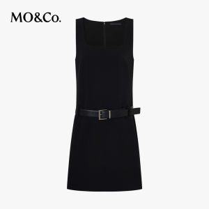 MO&Co. | Square Neck Zipper Split Skirt with Belt Dress