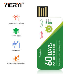YIERYI Disposable 60-day temperature logger USB temperature data logger 18000 data storage Temperature range -30°C~+60°C(22°F~140°F) Automatic alarm for over-temperature Suitable for cold chain Fruits and vegetables Experimental storage