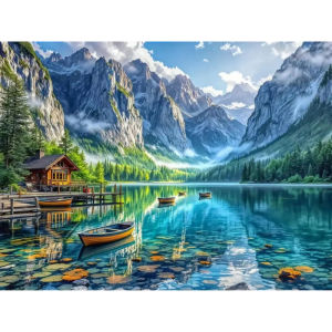 500 1000 1200 2000pcs Jigsaw Puzzle Beautiful Mountain Lake Landscape With Green Trees And Blue Water For Adults Brain Teaser