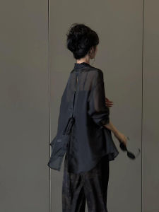 เสื้อเชิ้ตผู้หญิงสไตล์ฝรั่งเศส ป้องกันแสงแดด หลังเปิด ผ้าโปร่ง ระบายอากาศได้ดี ใส่กับกระโปรงในฤดูร้อน เสื้อคลุมยาวคลุมไหล่