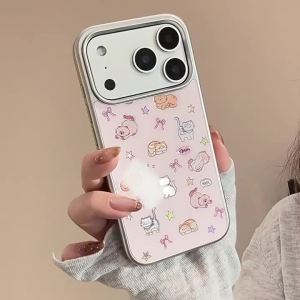 Ốp Điện Thoại Mạ Viền Bạc Hình Mèo Con Hoạt Hình Hàn Quốc Cho iPhone Vỏ Cứng Chống Sốc Tương Thích Với Nhiều Mẫu Máy