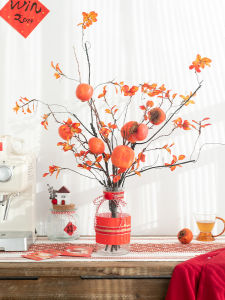 New Home Good Luck Potted Fake Persimmon Branch Flower Vase Chinese New Year Decoration Red Hot Festive Tabletop Ornaments