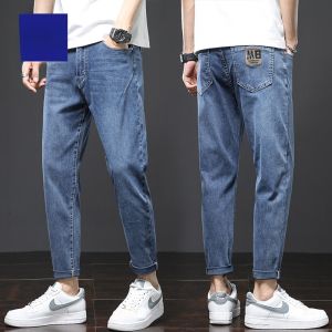 ROMON | Romon Mens Jeans Slim Fit Casual Blue Washed Spring Autumn New Style Trendy Straight Leg Long Pants Cotton Polyester Spandex