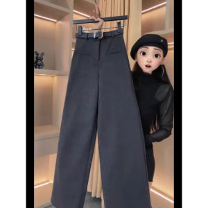 Elegant Warm French Design High Waist Slimming Thickened Wide Leg Leisure Trousers