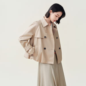 V·grass/V-GRASS | Áo Khoác Trench Coat Phong Cách Ngắn Mới Mùa Thu Bằng Cotton Satin Mềm Mại