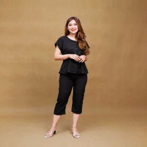 One Set 7/8 Shimer Crush Terbaru Busui Friendly - Setelan Baju Celana Wanita Kekinian Korean Style