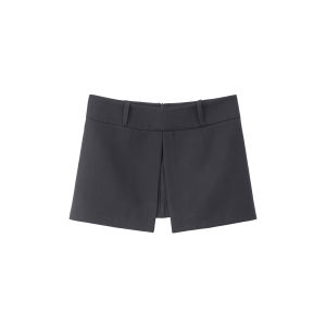 Loala Office Low Waist Side Open Design Mini Skirt Pants Casual Straight Leg Pants Polyester Blend Comfortable Fit for Women