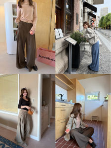 Casual Commuter Drapey Pleated Semi-elastic Waist Wide-leg Slimming Trousers