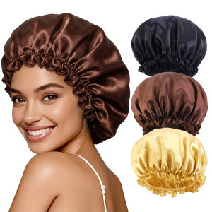 3pcs Women Satin Sleeping Bonnet Elastic Sleep Cap Waterproof Shower Hair Care Hat Night Hat