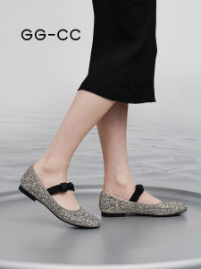 GGCC Summer Ballet Flat Shoes Womens Flats Mary Jane Shoes Low Heel round Toe Glitter Leather Casual Slip-On Single Shoes