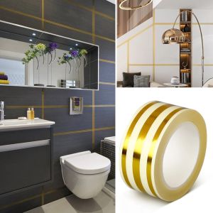 【Free Shipping】1 cuộn 5m Gạch gốm khoảng cách Vàng Băng mildewproof khoảng cách niêm phong lá Dải tường sàn gạch Sticker