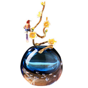 Elegant Enamel Crystal Flower Vase Luxury Decorative Artwork for Living Room Entrance Hall Glass Alloy Enamel Color Floral Decoration